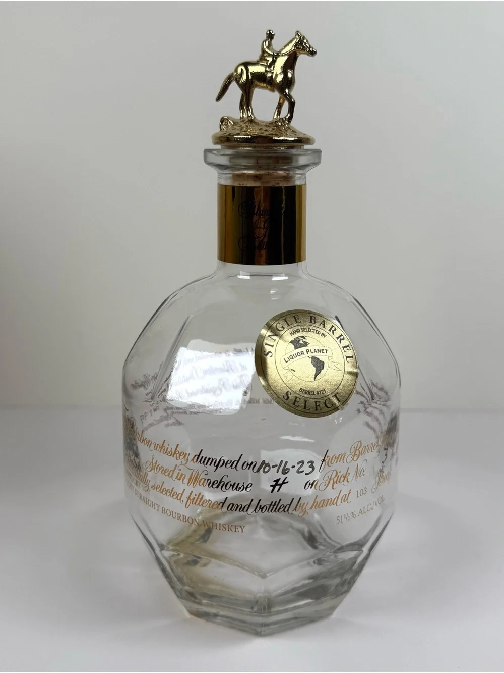 Blantons Gold Bourbon Whiskey 750 ml Empty Unrinsed Bottle Bag Box Stopper “B”